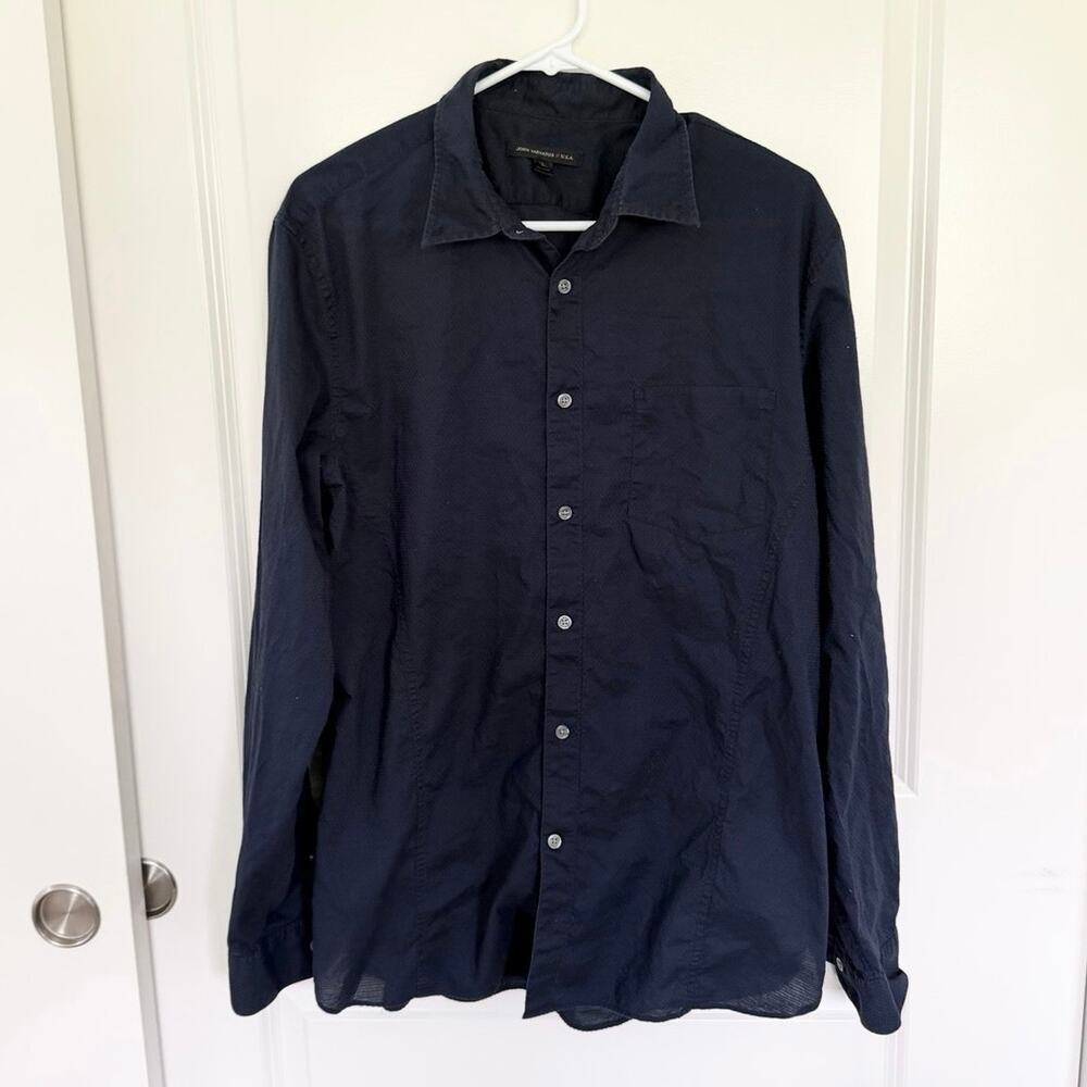 John Varvatos Textured Dotted Lightweight Cotton Button Down Shirt Large